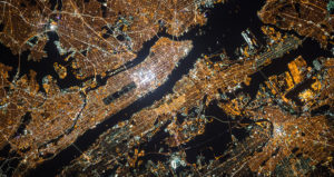 an satellite view of New York City at night
